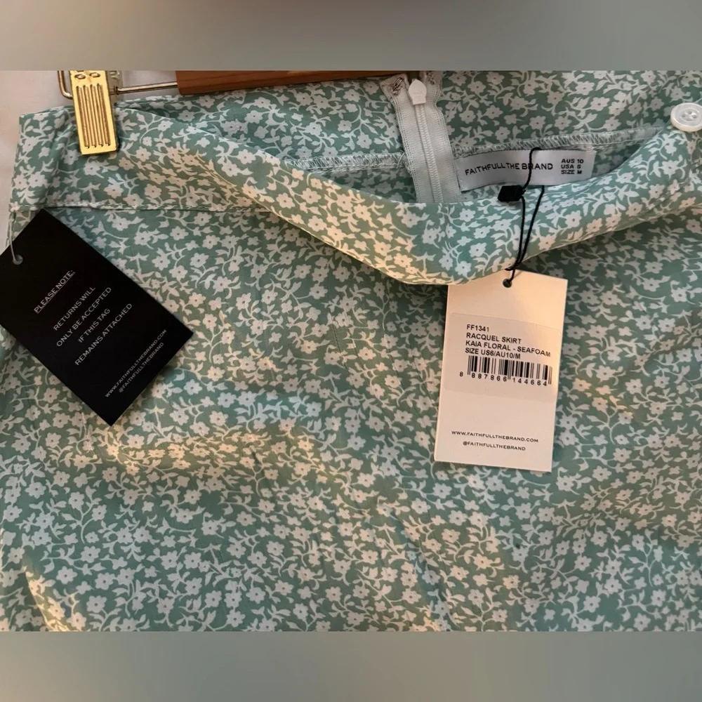 FAITHFULL THE BRAND RACQUEL MIDI SKIRT KAIA FLORAL SEAFOAM GREEN SIZE US6/AU10/M - Picture 8 of 8